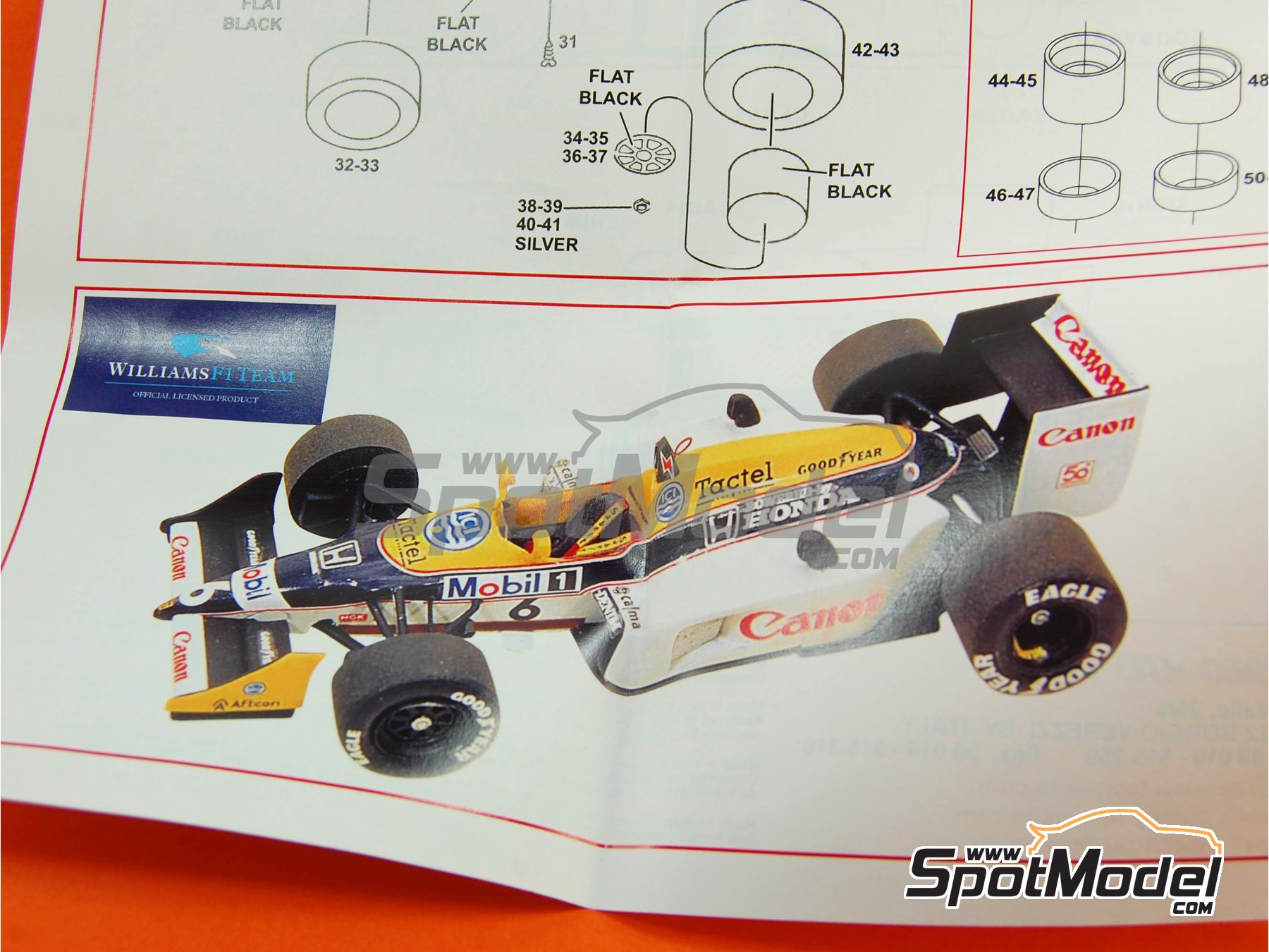 Williams Honda FW11B Williams Grand Prix Engineering Team sponsored by  Canon - Australian Formula 1 Grand Prix 1987. Car scale model kit in 1/43  scale